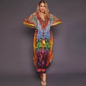 Robe retro hippie colorful Moroccan dress Quick dry beach dress